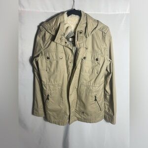 Hurley Sherpa Lined Utility Jacket L Beige Hooded Casual Streetwear Winter